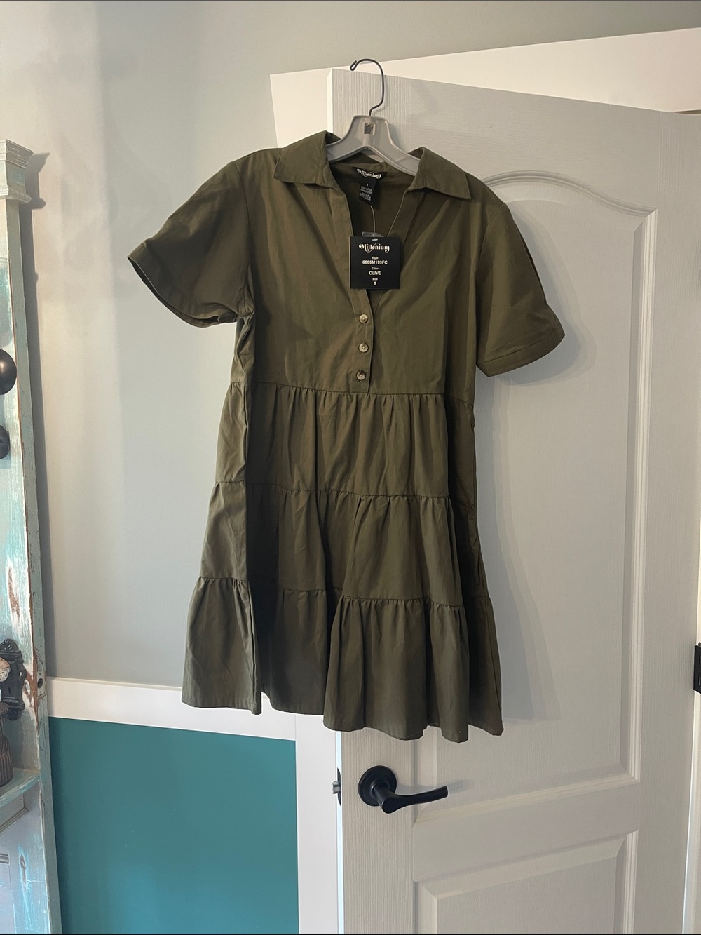 Millenium Olive Button-Front Shirt Dress